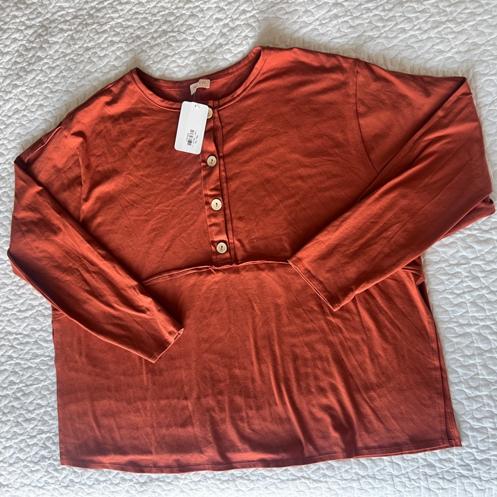 Women's Long Sleeve Button-Up Top - Rust